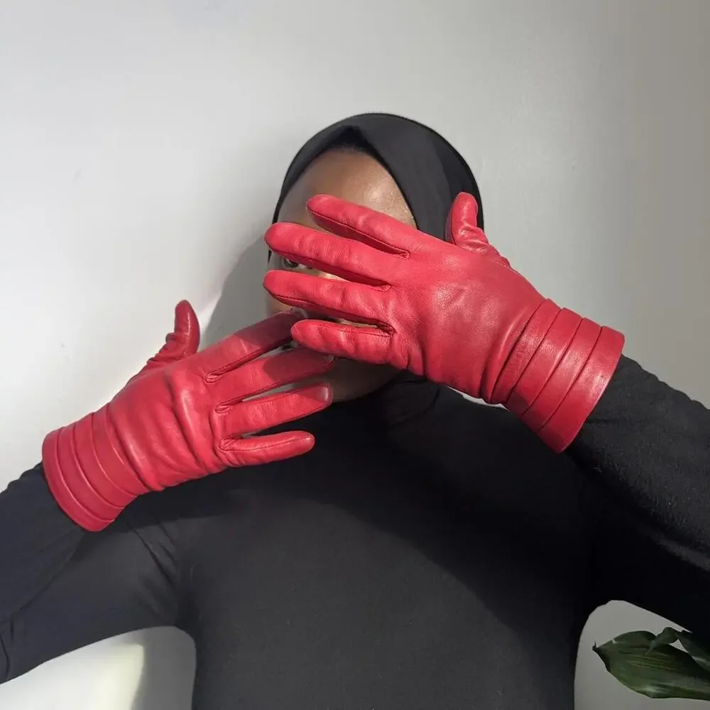 Vintage‎ Echo Cherry Red Genuine Leather Gloves size M